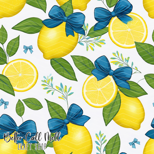 Lemons and Blue Bows 3 Digital Seamless Pattern