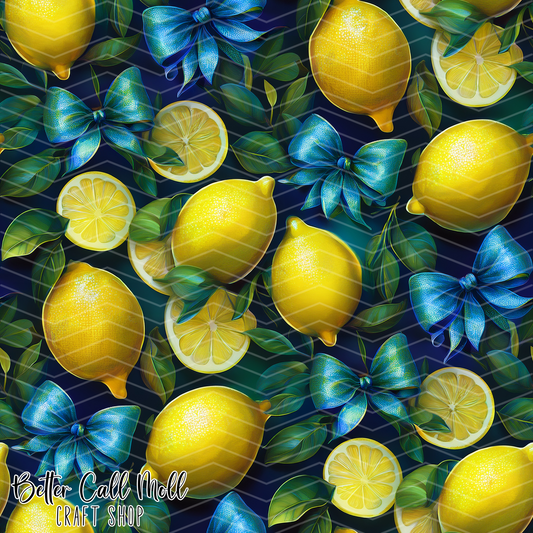 Lemons and Blue Bows Digital Seamless Pattern