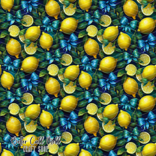 Lemons and Blue Bows Digital Seamless Pattern