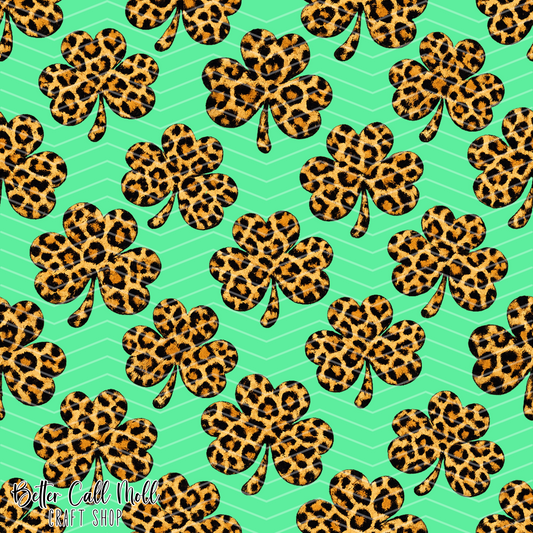 Mint Leopard Print Shamrocks Digital Seamless Pattern