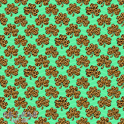 Mint Leopard Print Shamrocks Digital Seamless Pattern
