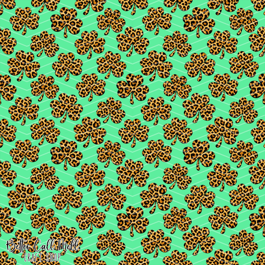 Mint Leopard Print Shamrocks Digital Seamless Pattern