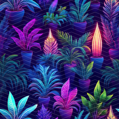 Neon Plants Digital Seamless Pattern