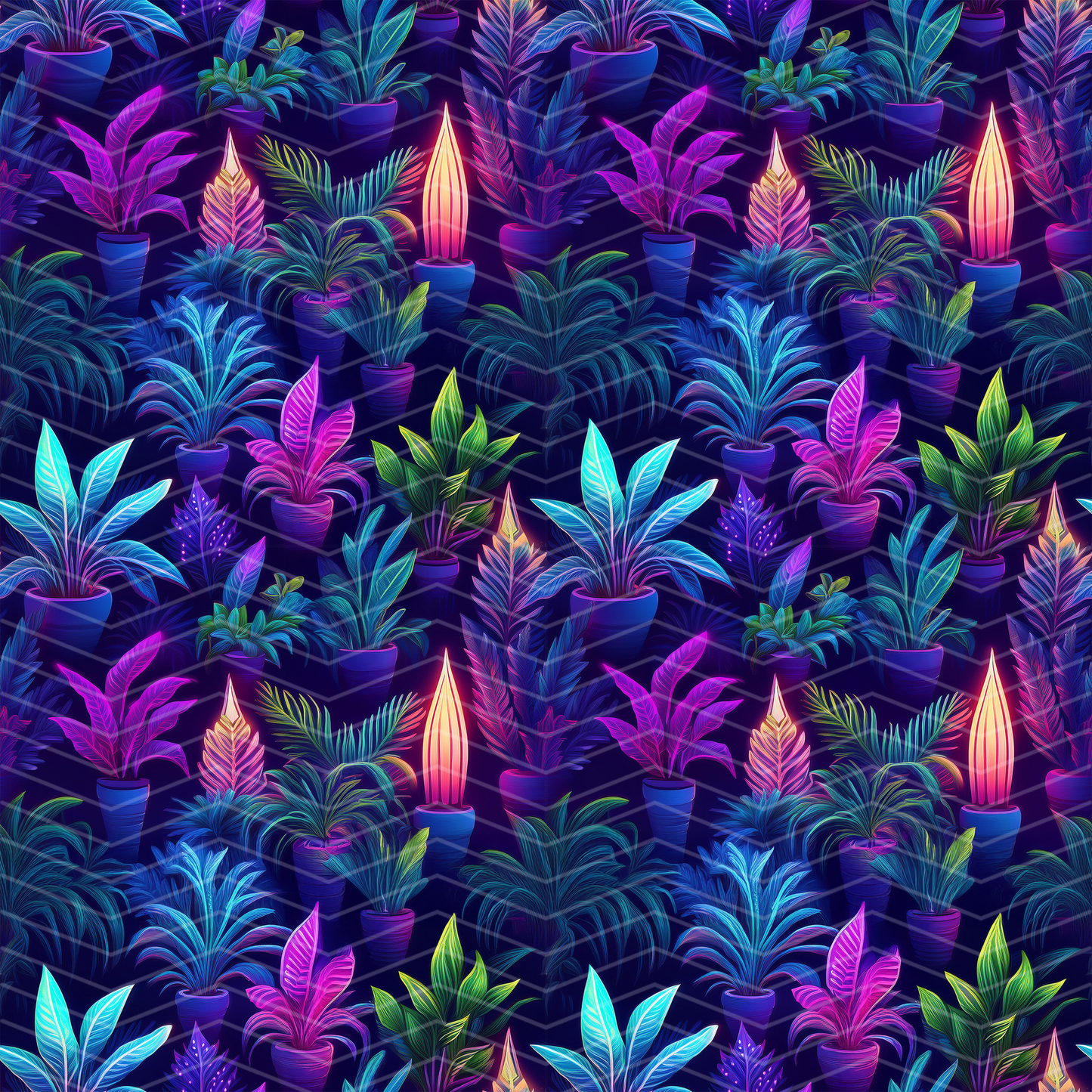 Neon Plants Digital Seamless Pattern