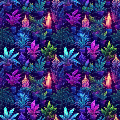 Neon Plants Digital Seamless Pattern