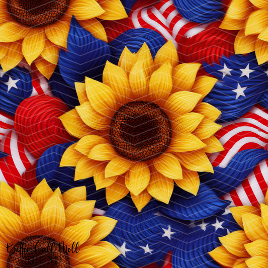 Patriotic Sunflowers 1 Digital Seamless Pattern