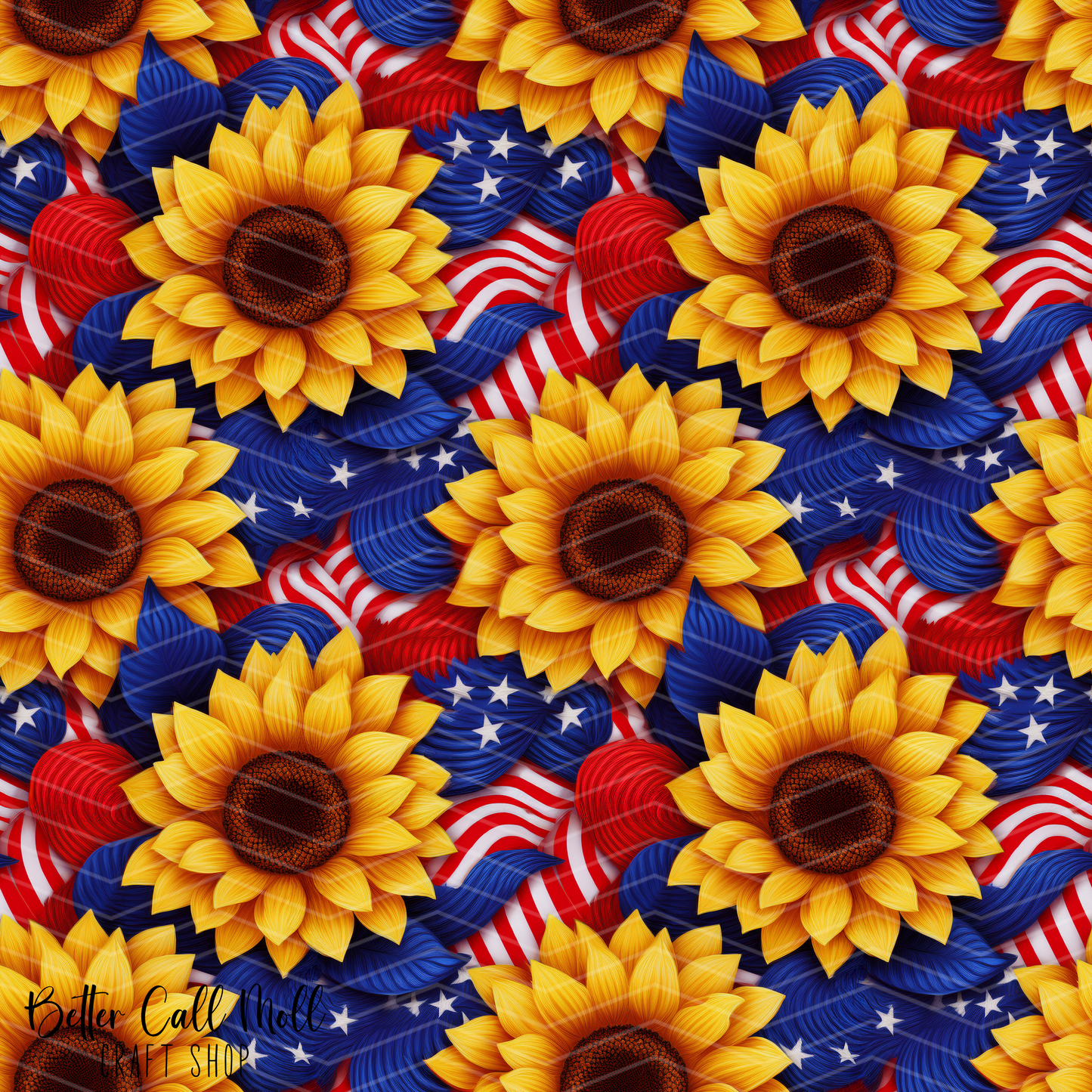 Patriotic Sunflowers 1 Digital Seamless Pattern