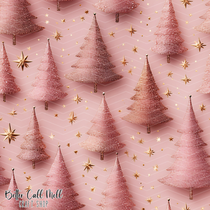 Pink Christmas Trees Digital Seamless Pattern