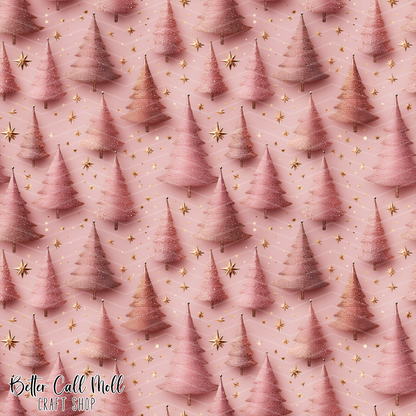 Pink Christmas Trees Digital Seamless Pattern