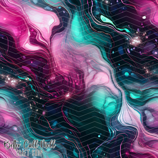 Pink and Teal Galaxy Digital Seamless Pattern
