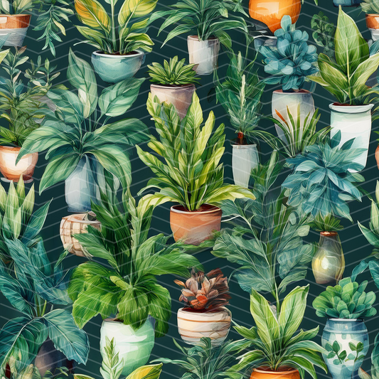 Potted Plants Digital Seamless Pattern