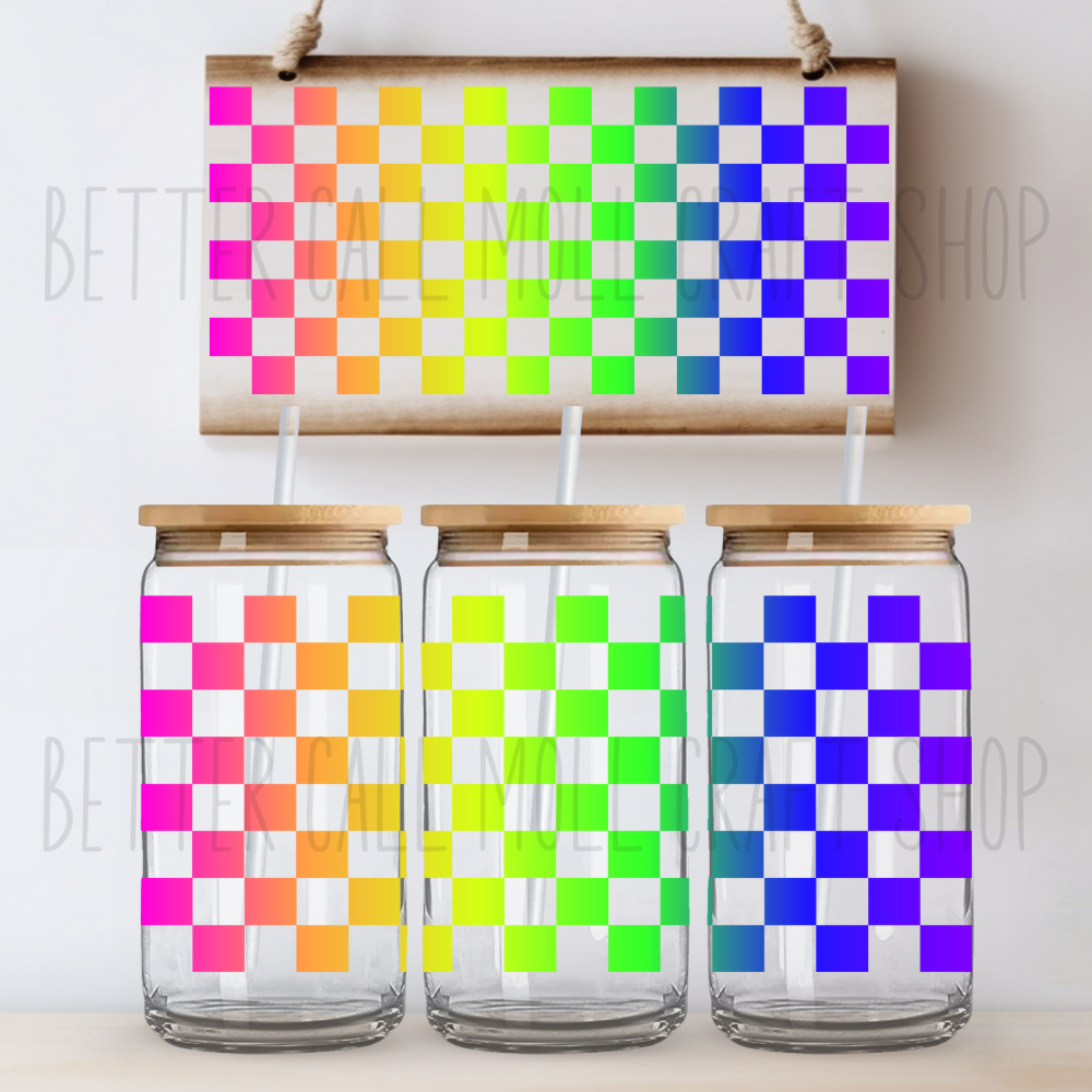 Colorful Checker UV DTF 16oz Tumbler Wrap