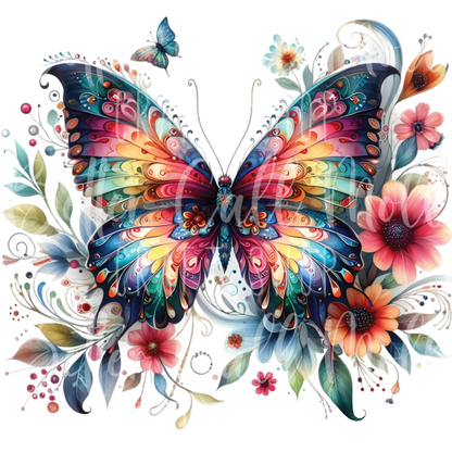 Rainbow Floral Butterfly UV DTF Decal