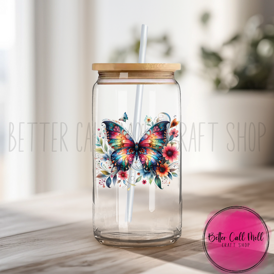 Rainbow Floral Butterfly UV DTF Decal