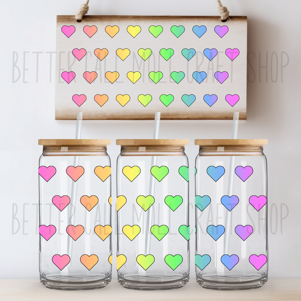 W027 - Neon Hearts UV DTF 16oz Tumbler Wrap