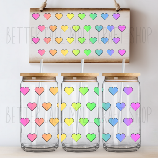 Neon Hearts UV DTF 16oz Glass Tumbler Wrap