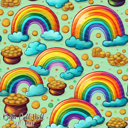 Rainbows and Gold Digital Seamless Pattern