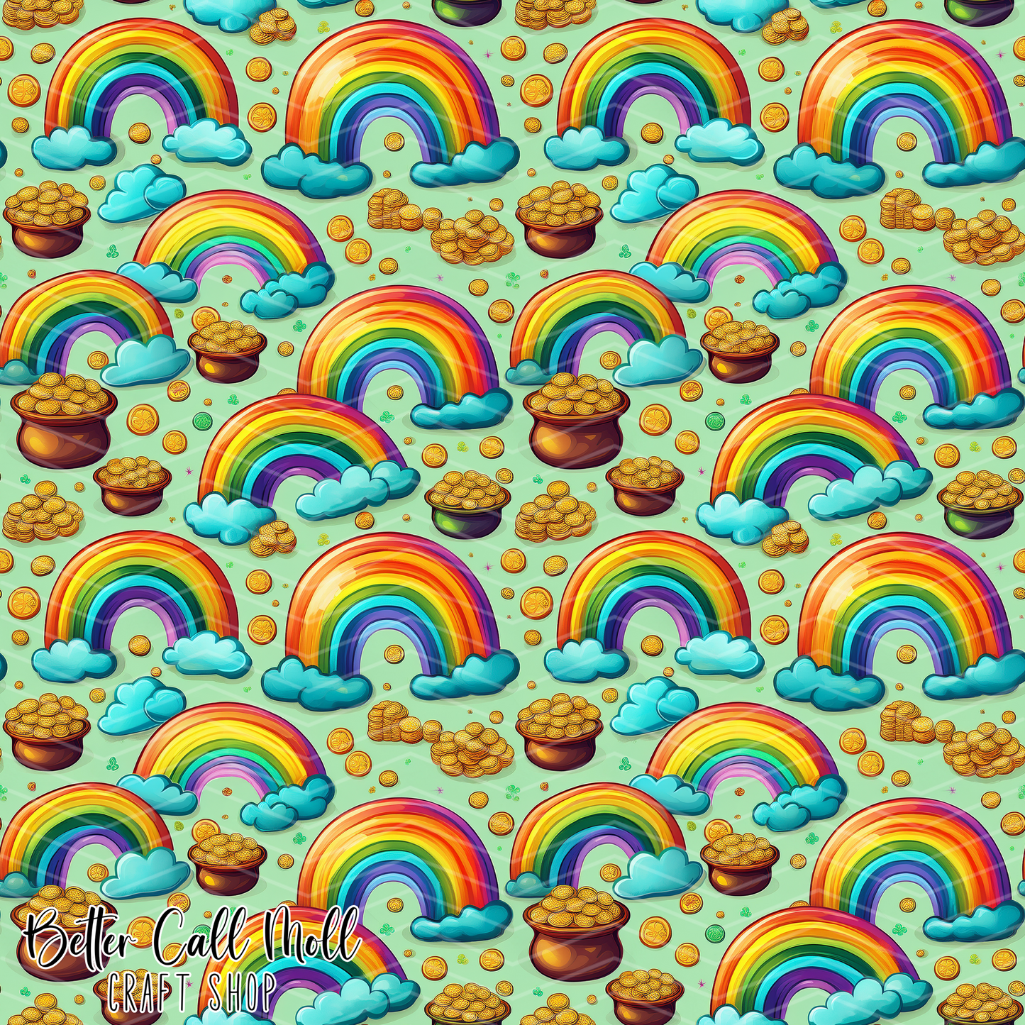 Rainbows and Gold Digital Seamless Pattern
