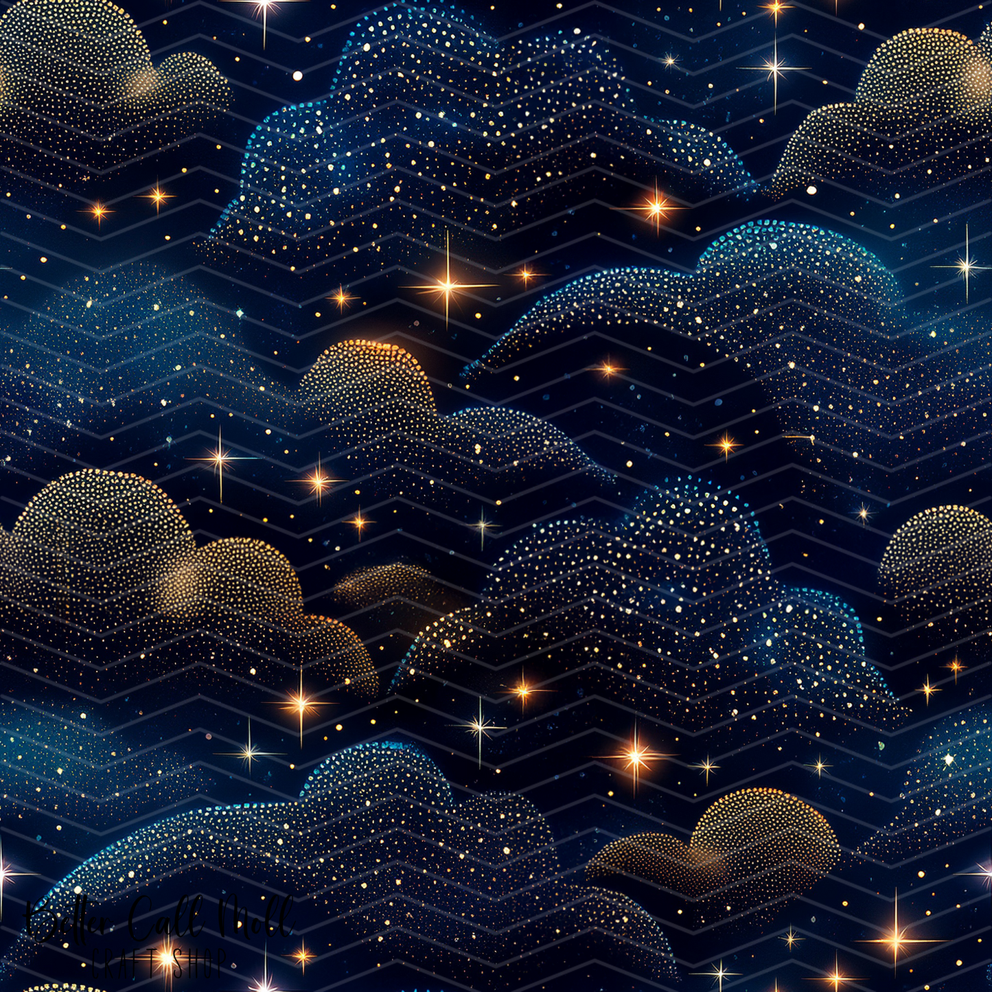 Rhinestone Night Sky Digital Seamless Pattern