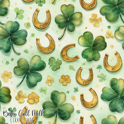 Shamrocks and Horse Shoes Digital Seamless Pattern