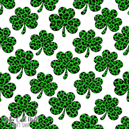 Green Leopard Print Shamrocks Digital Seamless Pattern