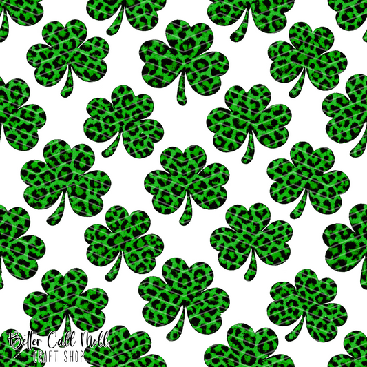 Green Leopard Print Shamrocks Digital Seamless Pattern