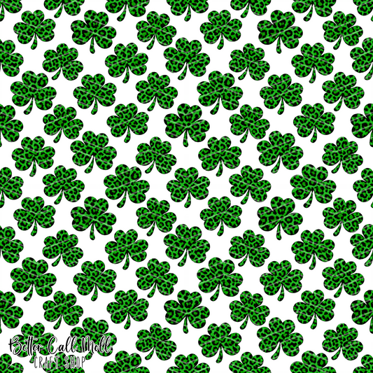 Green Leopard Print Shamrocks Digital Seamless Pattern