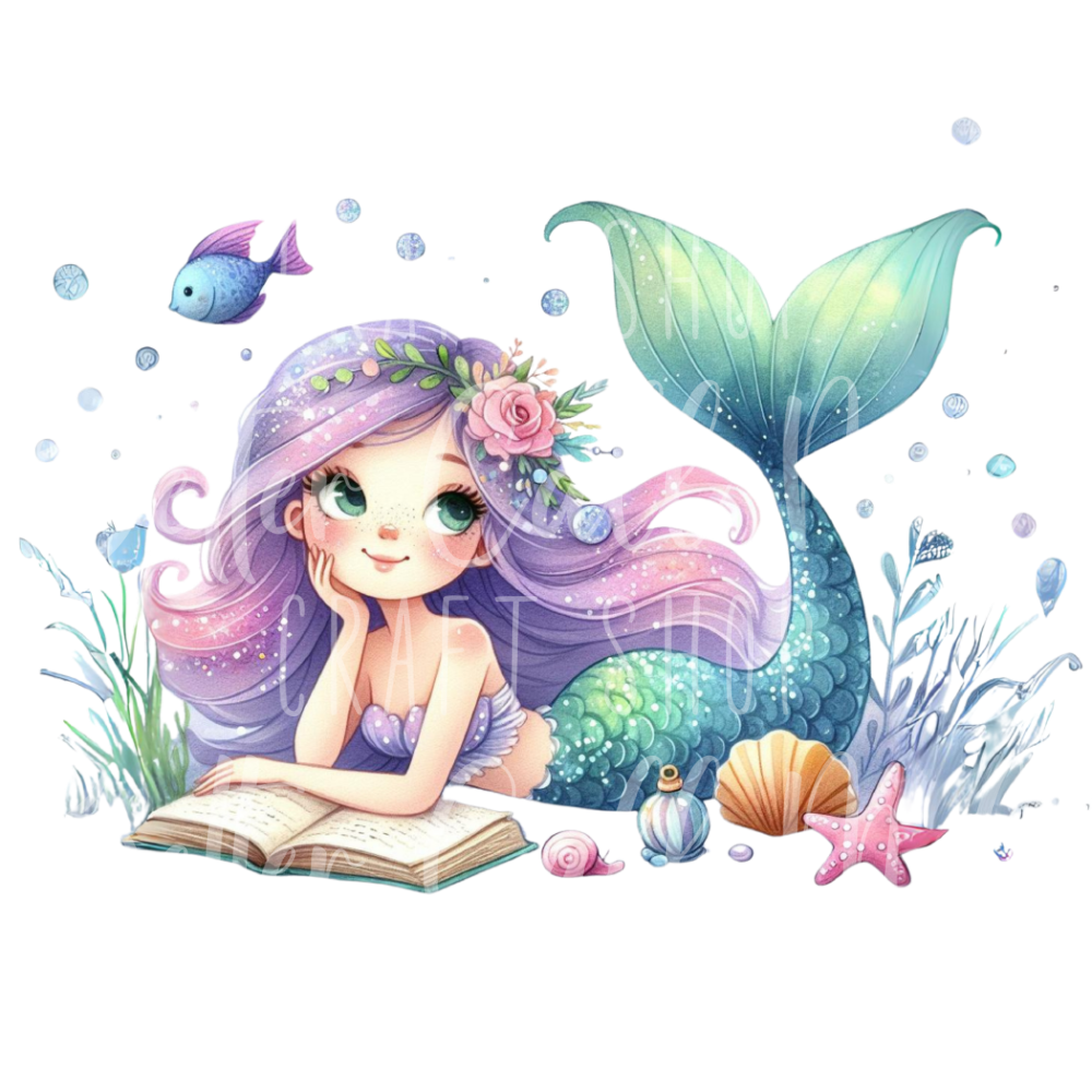 Reading Mermaid UV DTF Decal