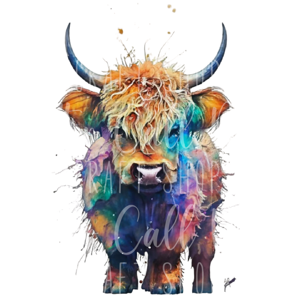 Watercolor Highland Cow UV DTF Decal