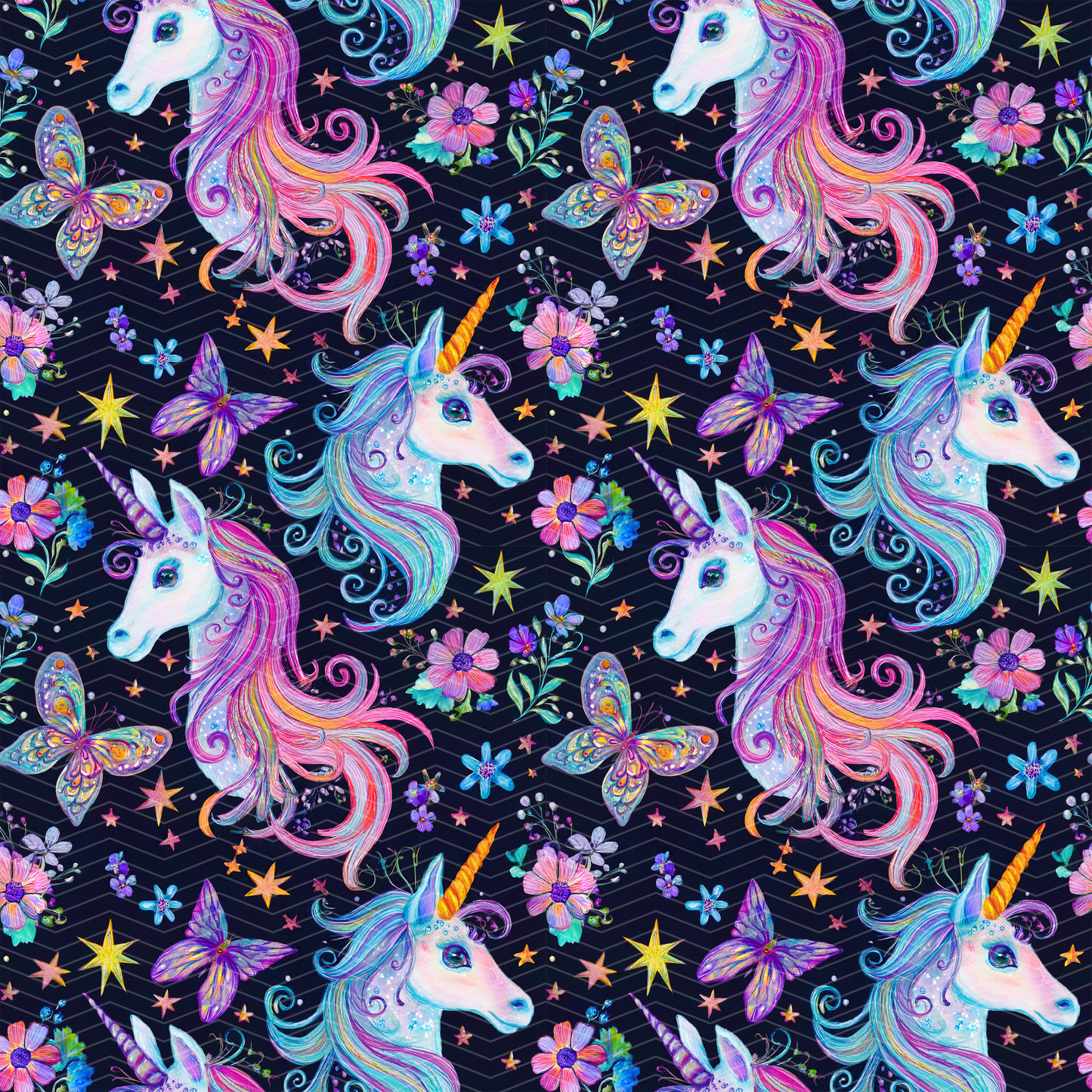 Unicorns and Butterflies Digital Seamless Pattern