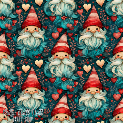 Valentine Gnomes Digital Seamless Pattern