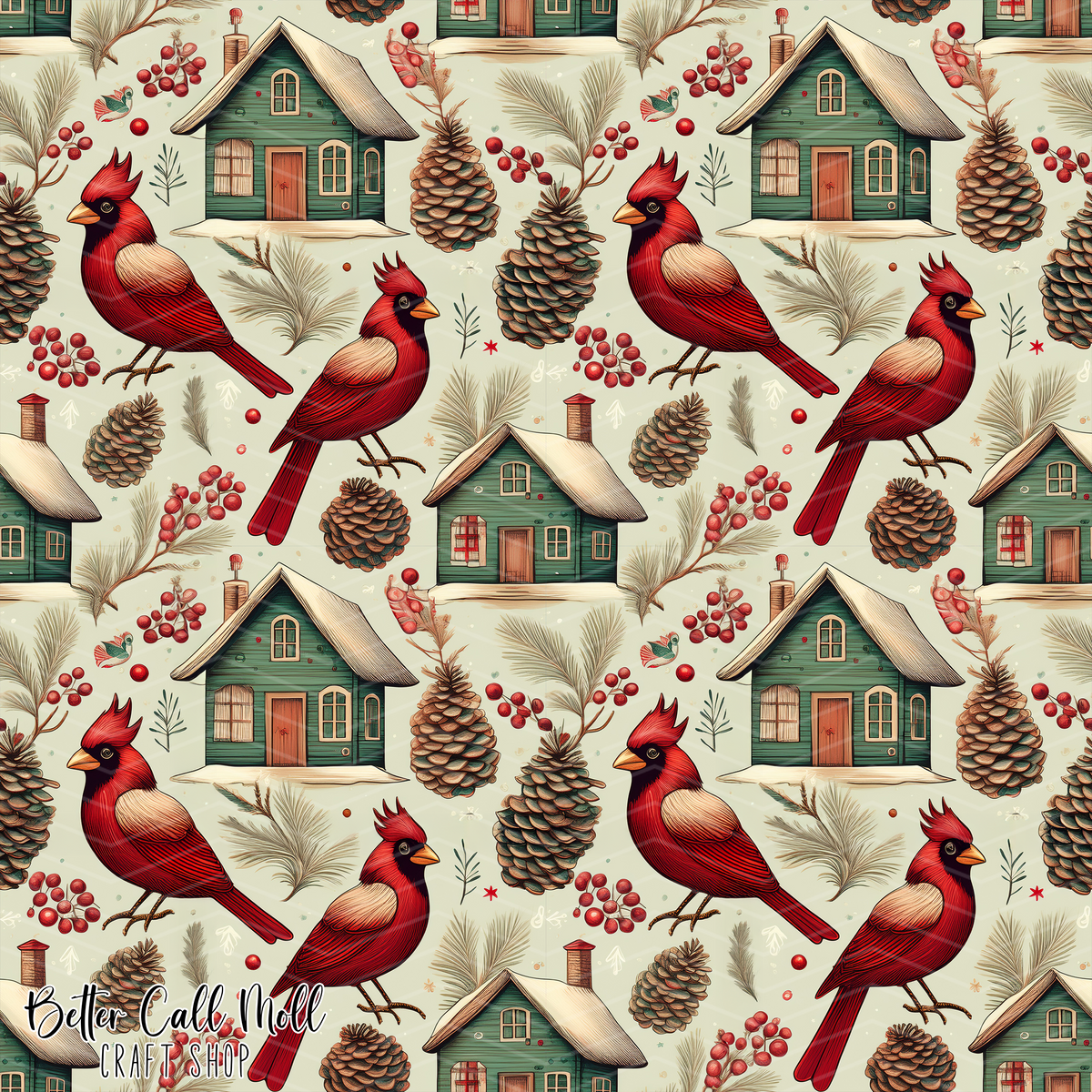 Hello Cardinal Pattern Winter Cardinals Digital Seamless Pattern – Better Call Moll Craft Shop