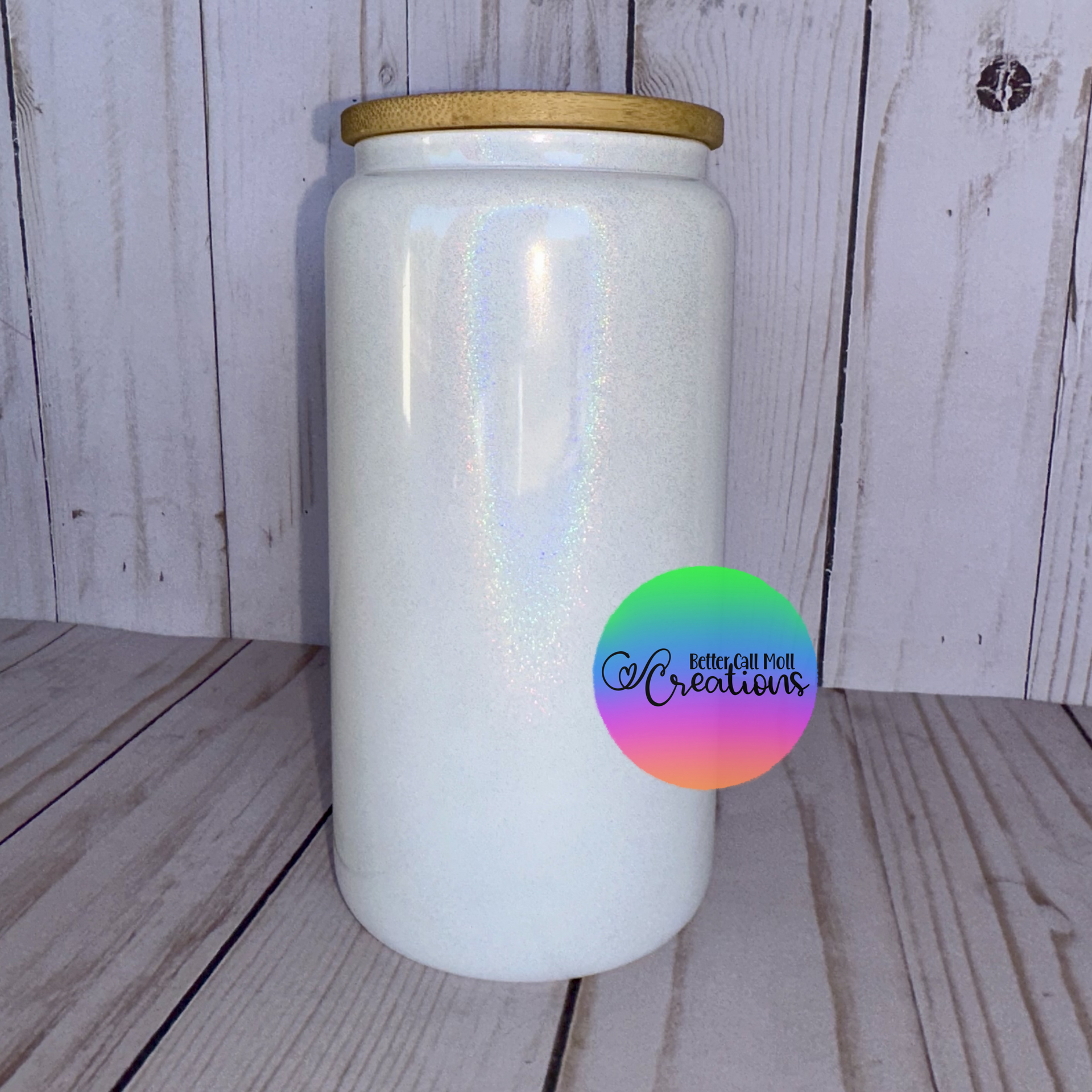 16oz White Holographic Shimmer Glass Sublimation Tumbler – Better Call Moll  Craft Shop