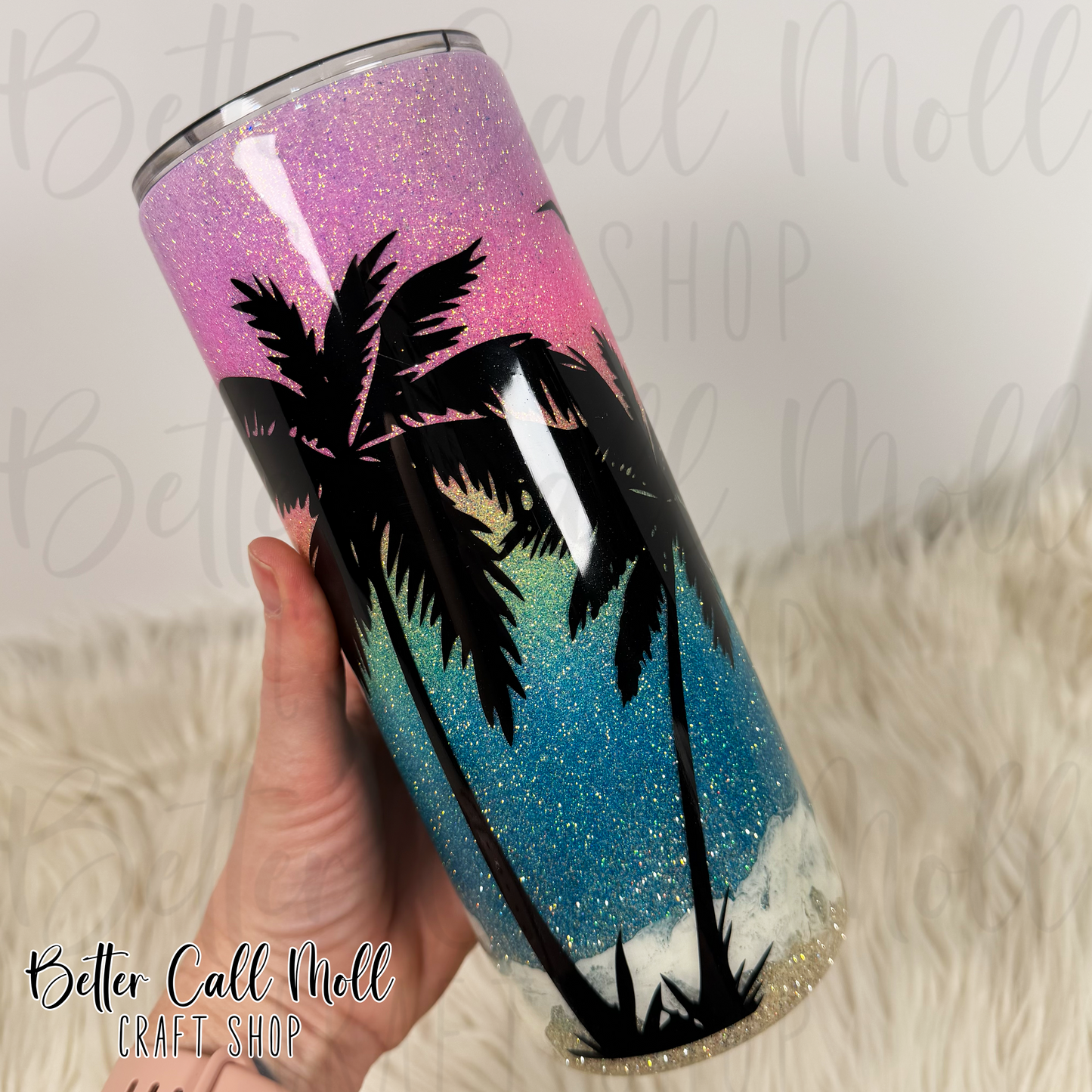 30oz Beach Glitter Insulated Stainless Steel Coated Tumbler
