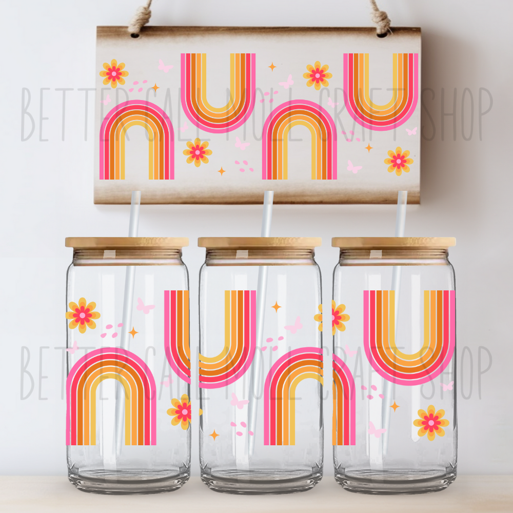 Bright Rainbows UV DTF 16oz Glass Tumbler Wrap