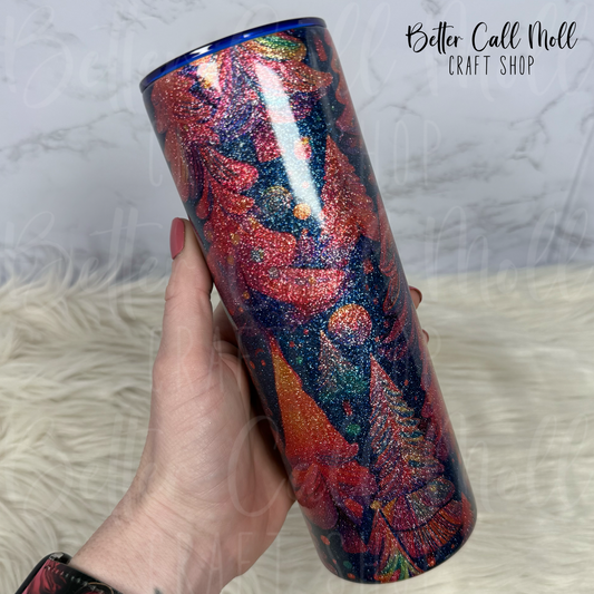 20oz Christmas Trees Glitter Insulated Stainless Steel Coated Tumbler