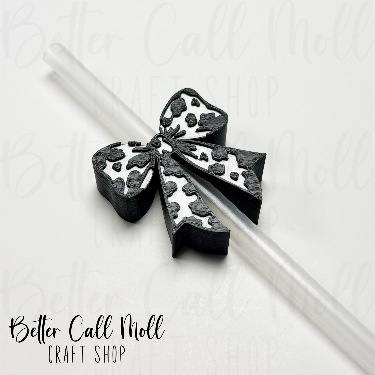 Cow Print Bow 3D Straw Topper