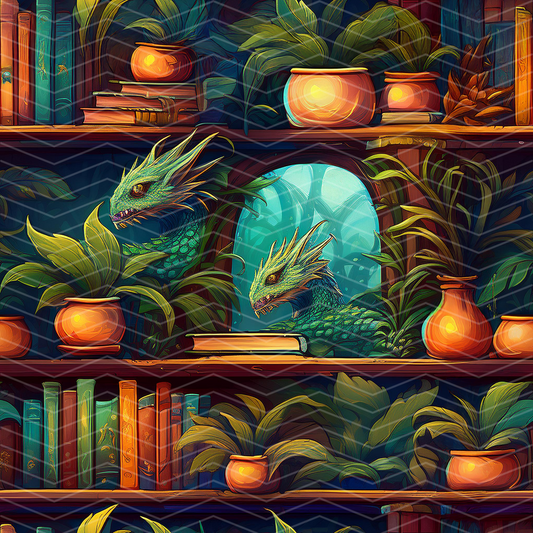 Fantasy Bookshelf 1 Digital Seamless Pattern