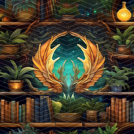 Fantasy Bookshelf 2 Digital Seamless Pattern