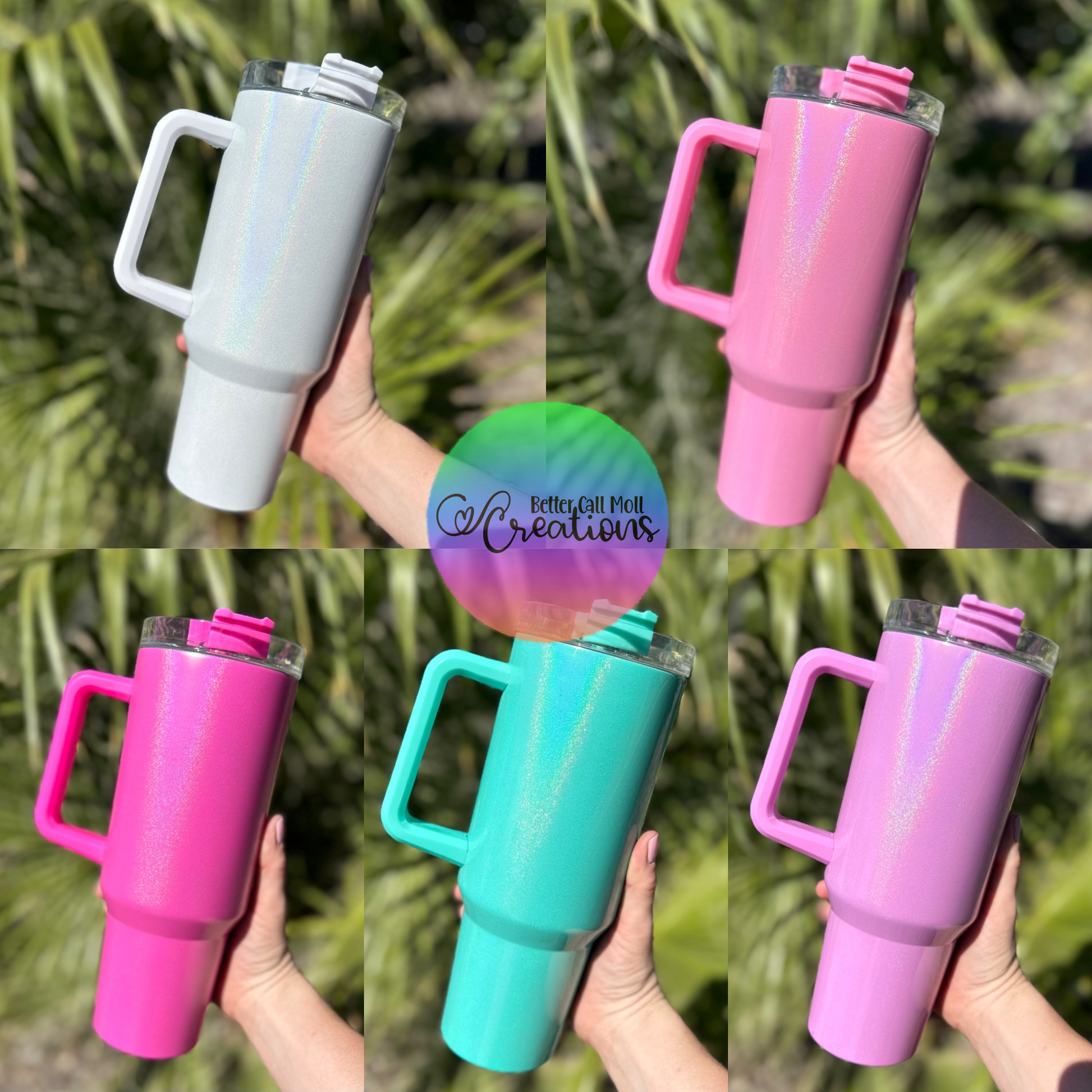 40oz Glitter Sublimation Travel Mugs with Handle