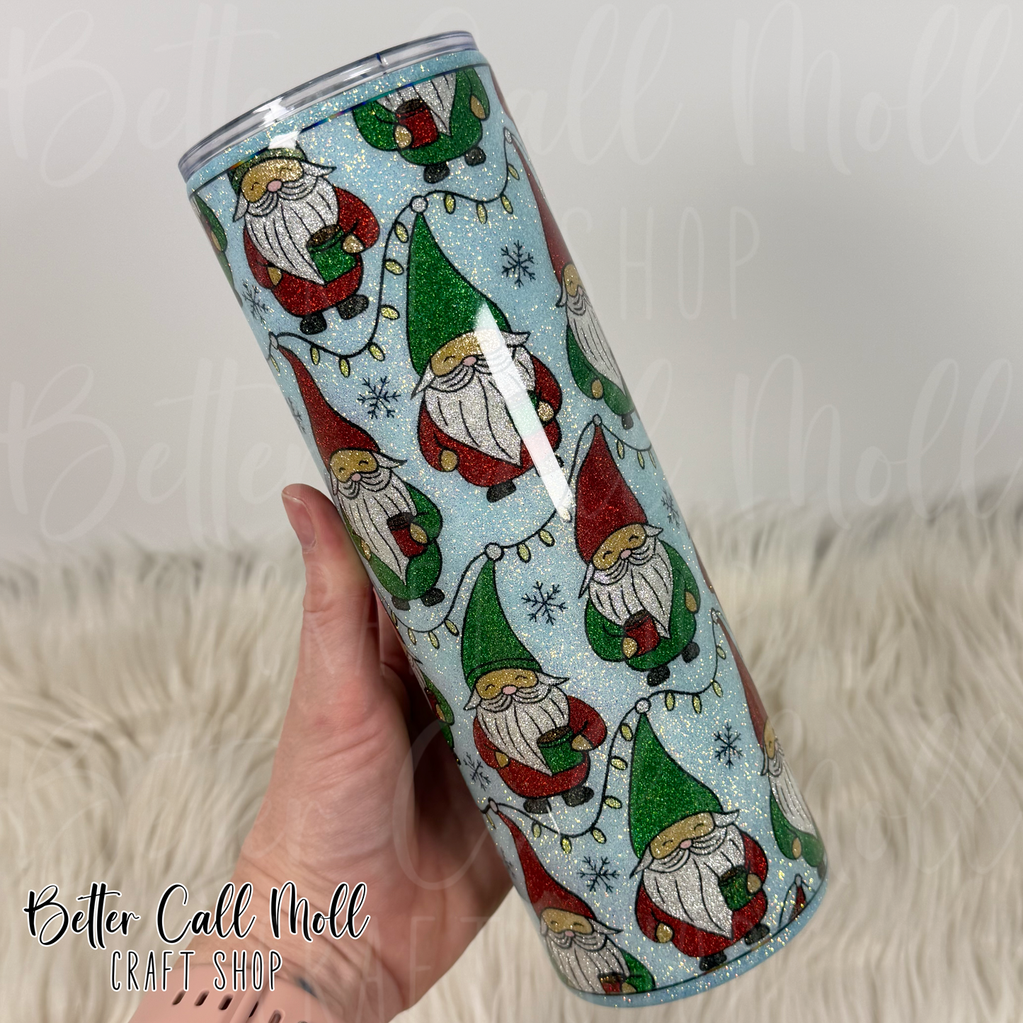 30oz Festive Gnomes Glitter Insulated Stainless Steel Coated Tumbler