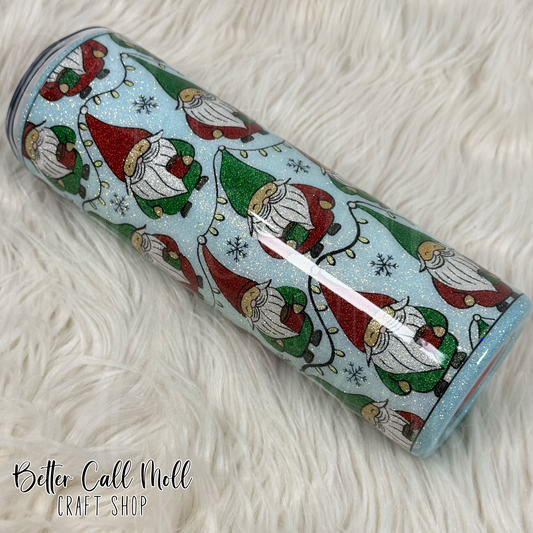 30oz Festive Gnomes Glitter Insulated Stainless Steel Coated Tumbler