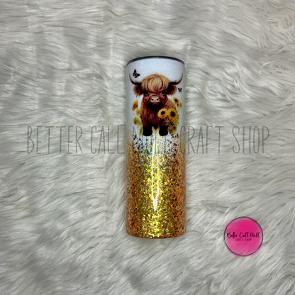Highland Cow Glitter Insulated Stainless Steel Coated Tumbler