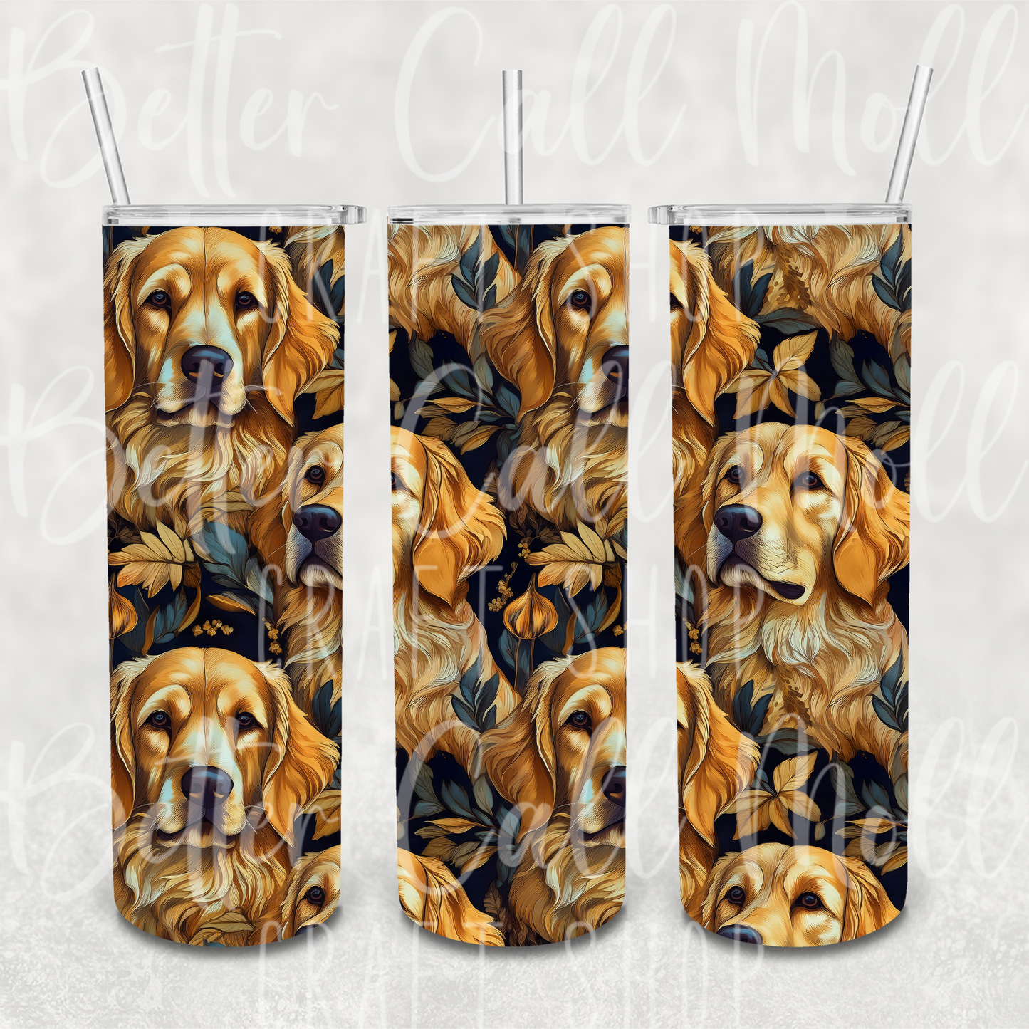 20oz Golden Retriever Seamless  Digital Tumbler Wrap