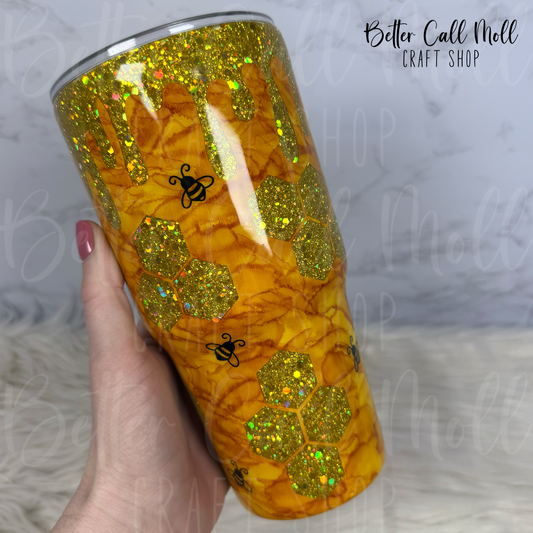 30oz Honey Bee Glitter Insulated Stainless Steel Coated Tumbler