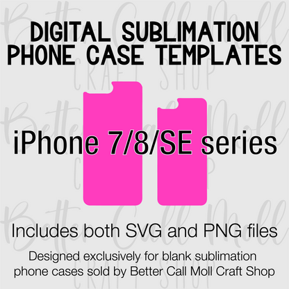 Templates for Sublimation Blank iPhone 7/8/SE Series Cases