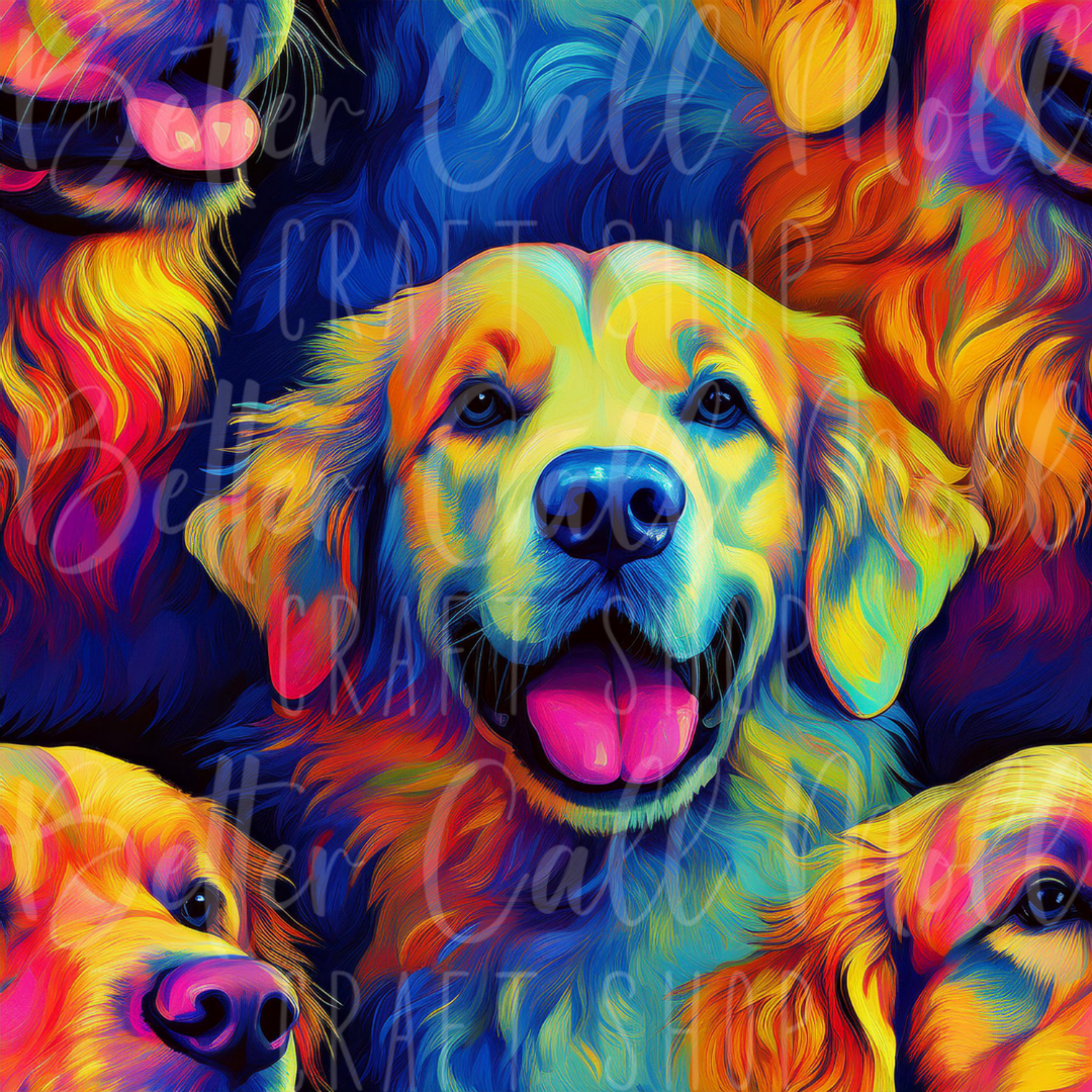 Colorful Golden Retriever Seamless Pattern PNG