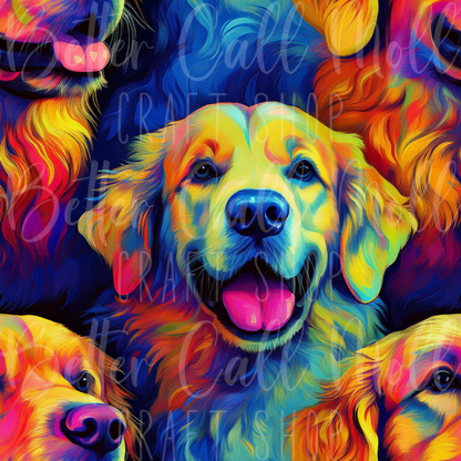 Colorful Golden Retriever Seamless Pattern PNG