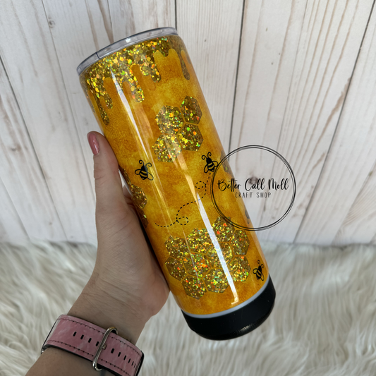 20oz Bluetooth Speaker Honey Bee Insulated Stainless Steel Coated Tumbler