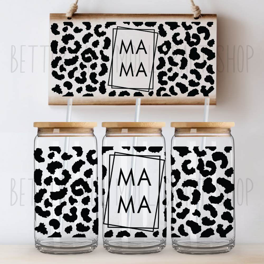 MAMA Fuzzy Leopard Print UV DTF 16oz Tumbler Wrap